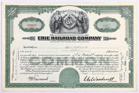 A 1951 Erie Railroad stock certificate for fifty shares of common stock in the train company