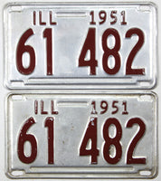 antique pair of 1951 Illinois car license plates grading very good
