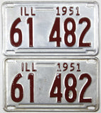 antique pair of 1951 Illinois car license plates grading very good