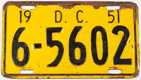 A single antique 1951 District of Columbia passenger car license plate for sale by Brandywine General Store in very good minus condition