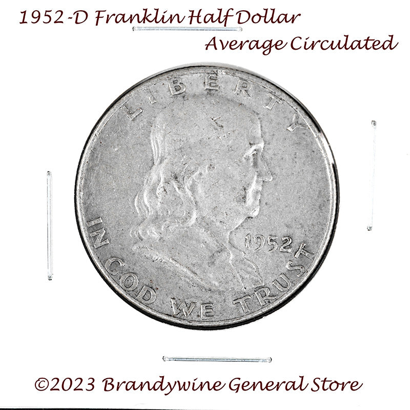 A 1952-D Franklin Half Dollar in average circulated condition for sale by Brandywine General Store