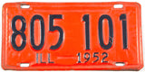 Vintage Illinois license plate with numbers '805 101' and '1952'