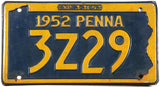 Antique 1952 Pennsylvania Car License Plate grading very good