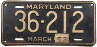 A 1953 Maryland car license plate for sale by Brandywine General Store