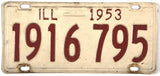 Vintage Illinois license plate from 1953 with red text on a beige background
