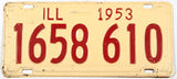 Vintage Illinois license plate from 1953 with red text on a yellow background