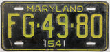 A classic 1954 Maryland Car license plate for sale by Brandywine General Store in good condition