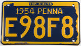 An antique 1954 Pennsylvania License Plate for a passenger automobile in very good plus condition
