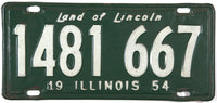 antique 1954 single Illinois car license plate grading very good
