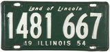 antique 1954 single Illinois car license plate grading very good