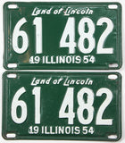 antique pair 1954 Illinois car license plate averaging very good with xtra hole