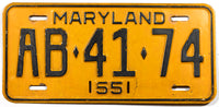 A classic 1955 Maryland passenger car license plate for sale at Brandywine General Store in very good condition