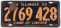 single 1955 Illinois car license plate grading good plus