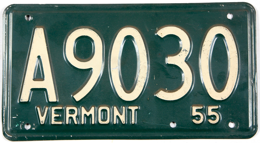 antique 1955 Vermont car license plate grading very good