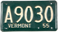 antique 1955 Vermont car license plate grading very good