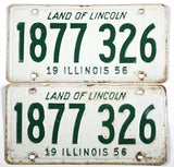 A pair of antique 1956 Illinois Passenger Automobile License Plates for sale by Brandywine General Store in very good minus condition