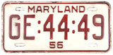 1956 Maryland Single License Plate