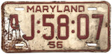 1956 Maryland License Plate