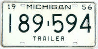 An Antique 1956 Michigan Trailer License Plate for sale by Brandywine General Store in very good plus condition
