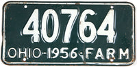 Antique 1956 Ohio farm License Plate grading very good wtih bends
