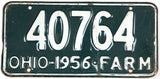 Antique 1956 Ohio farm License Plate grading very good wtih bends