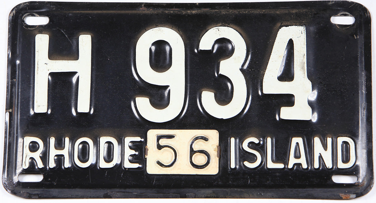 Antique single 1956 Rhode Island car license plate in very good plus condition