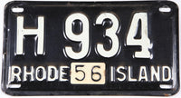Antique single 1956 Rhode Island car license plate in very good plus condition