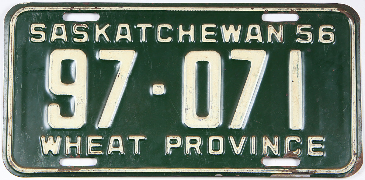 Antique 1956 Saskatchewan car license plate grading very good