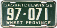 Antique 1956 Saskatchewan car license plate grading very good