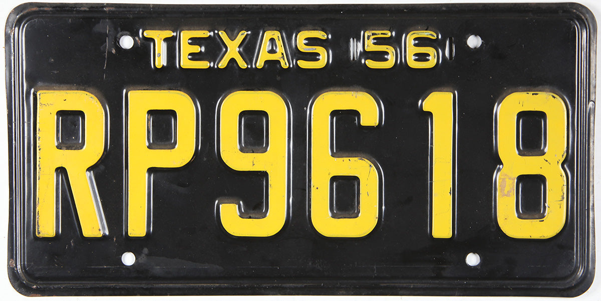 Antique single 1956 Texas car license plate in very good plus condition