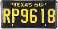 Antique single 1956 Texas car license plate in very good plus condition