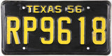 Antique single 1956 Texas car license plate in very good plus condition