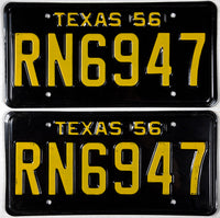 1956 Texas car license plates in excellent minus condition