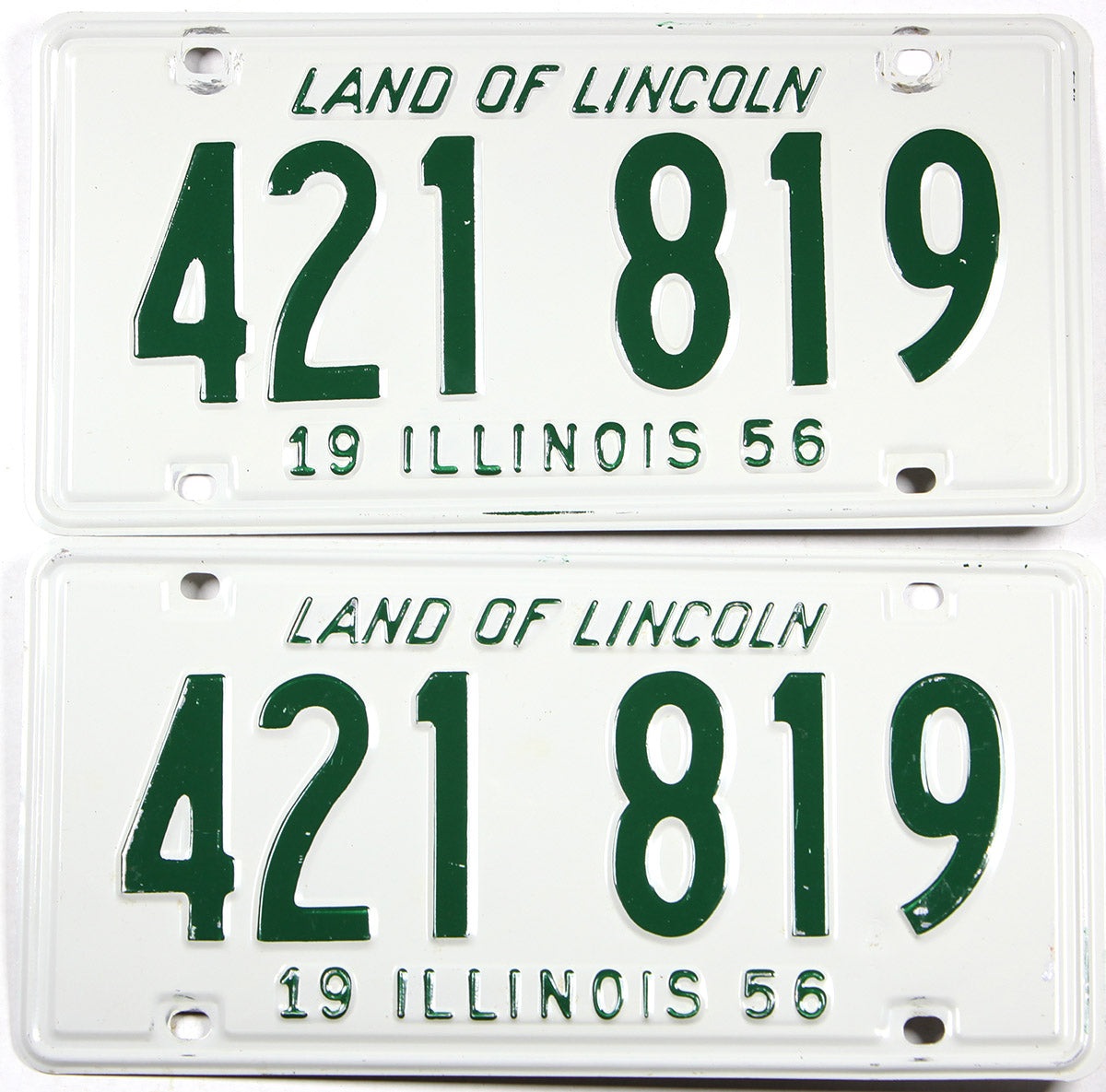 A pair of antique 1956 Illinois Passenger Automobile License Plates grading very good plus