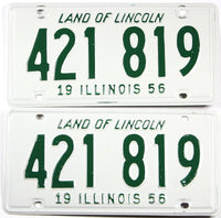 A pair of antique 1956 Illinois Passenger Automobile License Plates grading very good plus