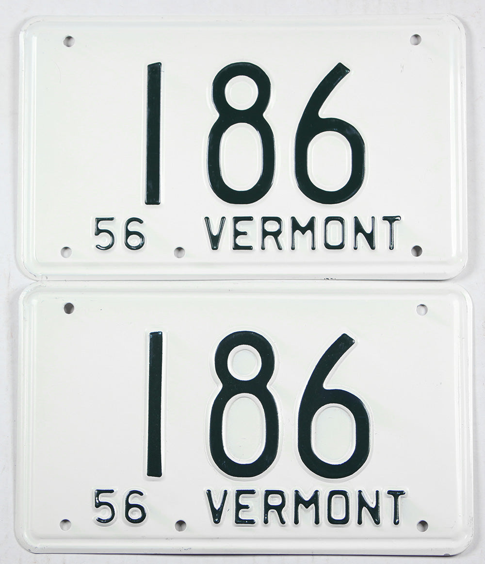 Classic 1958 Vermont car license plates with low DMV number 186 grading excellent