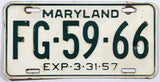 An antique 1957 Maryland Passenger Car License Plate for sale at Brandywine General store