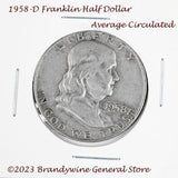 A 1958-D Franklin Half Dollar in average circulated condition for sale by Brandywine General Store