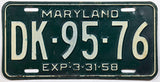 A single classic 1958 Maryland car License Plate available for sale by Brandywine General Store in very good minus condition