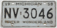 A single antique 1958 Michigan car license plate for sale by Brandywine General Store in very good minus condition