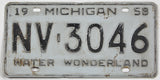 A single antique 1958 Michigan car license plate for sale by Brandywine General Store in very good minus condition