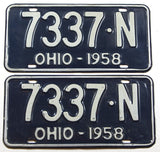 A pair of classic 1958 Ohio car license plates for sale by Brandywine General Store in very good plus condition