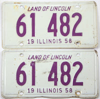 antique pair 1958 Illinois car license plates grading very good minus