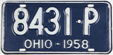 1958 Ohio single car License Plate grading very good plus