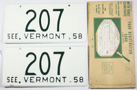 Classic 1958 Vermont car license plates grading excellent minus with mailing envelope and registration card