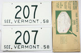 Classic 1958 Vermont car license plates grading excellent minus with mailing envelope and registration card