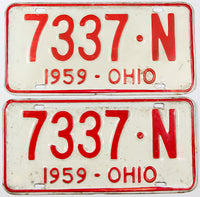 A pair of classic 1959 Ohio car license plates for sale by Brandywine General Store in very good condition