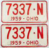 A pair of classic 1959 Ohio car license plates for sale by Brandywine General Store in very good condition