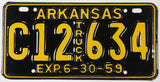 1959 Arkansas truck license plate with C prefix in excellent condition