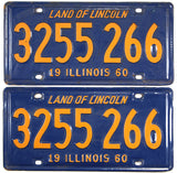 A classic pair of 1960 Illinois Passenger Automobile License Plates for sale by Brandywine General Store in very good condition